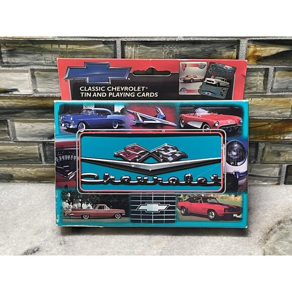 Vintage 1999 Chevrolet Corvette Chevelle 2 Decks Playing Cards In Blue Tin New - Picture 1 of 4